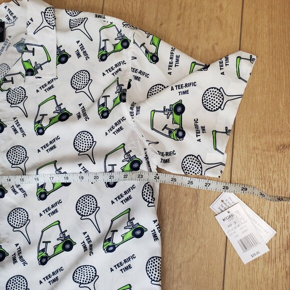 NWT Bioworld Mens Size L White Golf Button Down Hawaiian Shirt A Tee-Rific Time - Picture 6 of 12